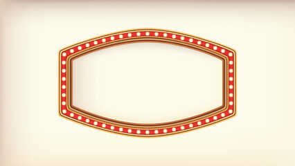 Retro advertising sign red marquee gold light board on white background. Vector illustration © parinja