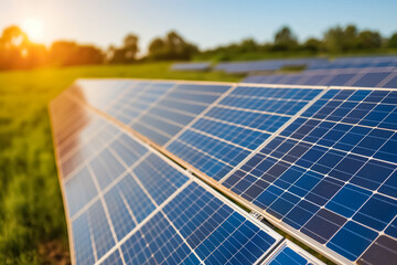 Obraz premium Solar panels glistening under the sun on neighborhood rooftops 
