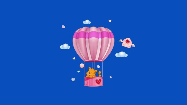 A cute little tiger is flying in a hot air balloon. Pattern