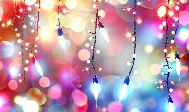 Festive colorful lights and bokeh background, perfect for holiday celebrations and joyous events, featuring vibrant hues and glowing decorations.