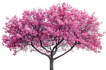 Obraz premium Close tree pink flowers white background