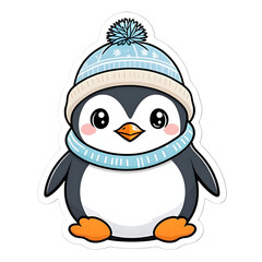 Fototapeta premium Adorable Baby Penguin with Winter Hat, kawaii style