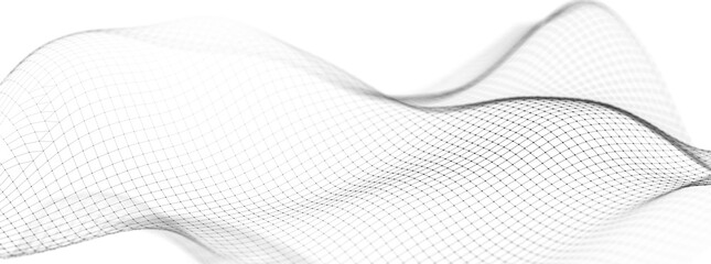 Wave of flowing particles on a white background. Abstract backdrop with dynamic elements of waves and dots. 3d