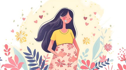 Happy Pregnant Woman Surrounded by Flowers