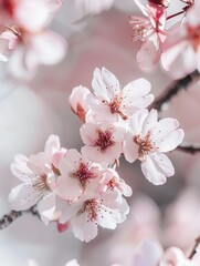 Naklejka premium Close-up of a branch with a variety of flowers, suitable for garden or nature-themed designs