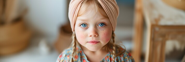 Child with cute face, indoor setting. World Down Syndrome Day concept.