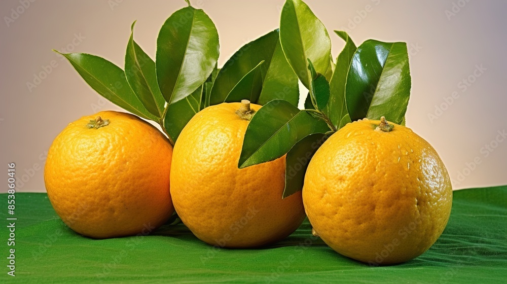 Sticker oranges on a green background