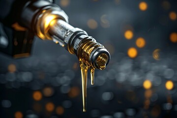 Macro shot of gasoline dripping from fuel pump
