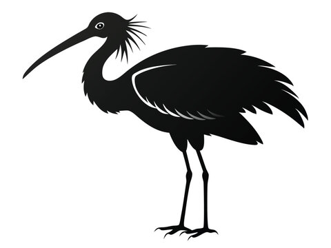 recommend clip art: roseate spoonbill  silhouette black white background J.eps