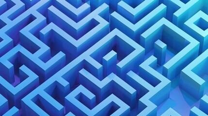 Intricate Blue 3D Geometric Maze Abstract Pattern Architectural Background