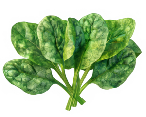 Spinach, eye level, front view, clipart, isolated on white background