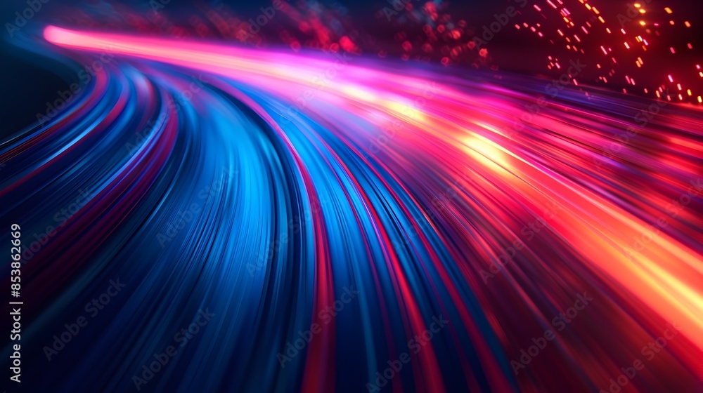 Poster vibrant colorful motion blurred light trails on dynamic abstract background