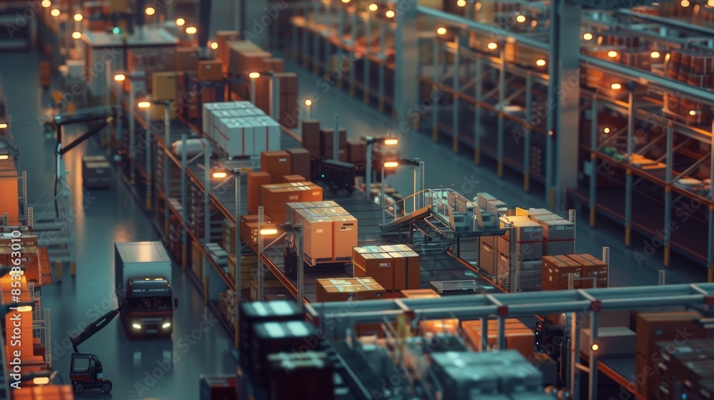 Poster photography of warehouse worker working and checking quality of material and carrying and delivery a