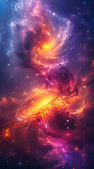 Naklejka premium Vibrant Interstellar Nebula with Stars in Galaxy, Colorful Cosmic Clouds Beyond Milky Way, Outer Space Astronomy Night Sky