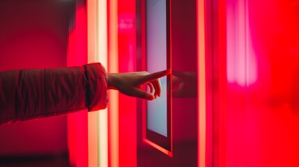 Mysterious Hand Reaching through Vibrant Red Doorway
