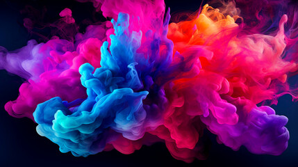 Fototapeta premium Colorful abstract smoke in shades of blue, pink, orange and purple against a dark background
