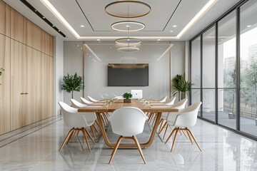 Fototapeta premium Spacious room featuring ample table, chairs, and television