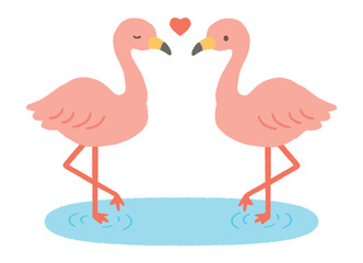ゆるい手描きのフラミンゴカップル