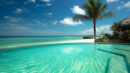 turquoise water of a perfect luxury pool, tranquil ambiance, upscale architecture