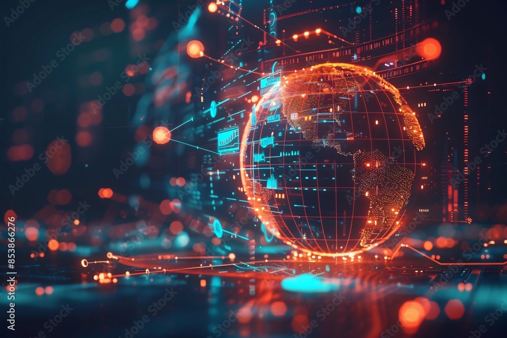 Poster Global network connection concept with illuminated lines and dots