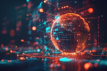 Fototapeta premium Global network connection concept with illuminated lines and dots
