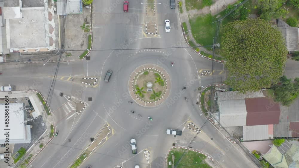 Aufkleber wongwian yai roundabout. aerial view of highway junctions. roads shape circle in structure of archit