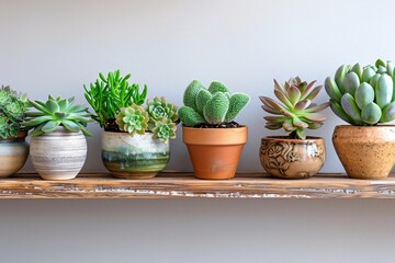 Obraz premium Variety of succulents arranged on shelf