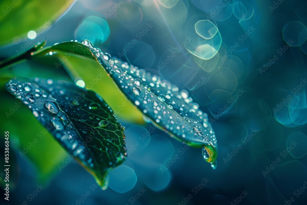 Poster an image of a large drop of water reflecting the environment. spring nature photography - a photogra