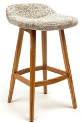 A wooden stool with a white cushion