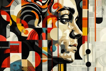 Discover the essence of European History Month in an abstract portrait of a European woman, where iconic European architecture inspires a palette of Pan-European colors evident in every brushstroke.