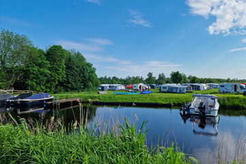 Camp site in lake district of Dutch province Friesland