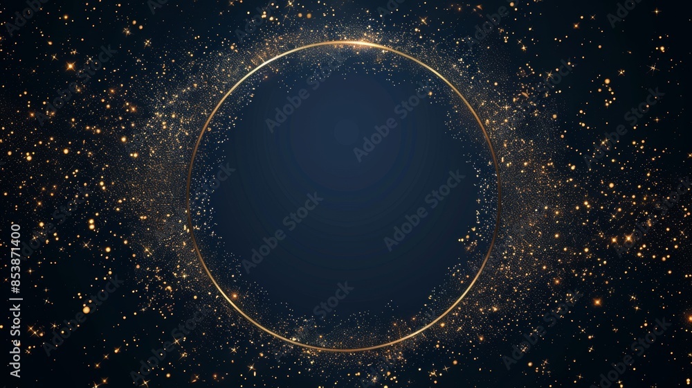 Wall mural the design consists of a golden oval frame, celestial tarot esoteric border, mystyc linear decoratio