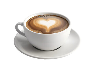 Heart shape latte coffee cup with art on transparent background