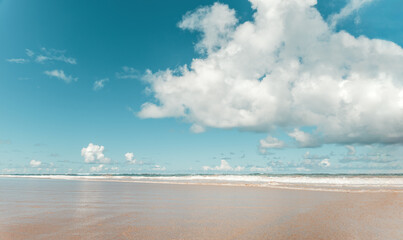 Seascape of a beach with many waves. Beach near Porto de Galinhas beach, coast of Brazil