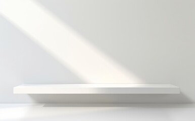 The white shelf on the gray wall makes for a minimalistic background for product presentations.