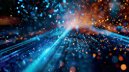 Hyper-realistic image of blue laser CNC cutting through metal with vivid light sparks  modern intense illumination 