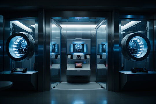 Modern security panel with biometric scanners, controlling access to the vault. Generative AI