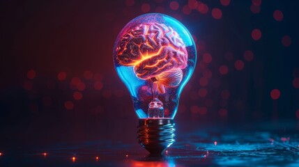 Creativity and Design: A 3D vector illustration of a lightbulb with a brain inside
