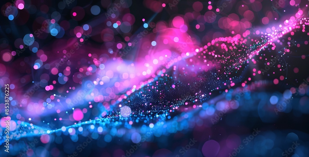Poster an abstract dot point connecting with a gradient line, and an intricate wave line design. intended f