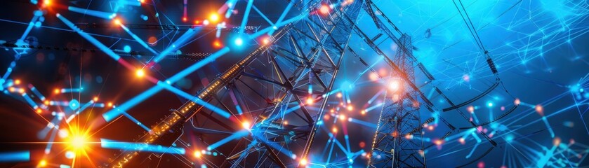Abstract network of interconnected nodes and lines with glowing points, illustrating the concept of digital connectivity and data exchange.