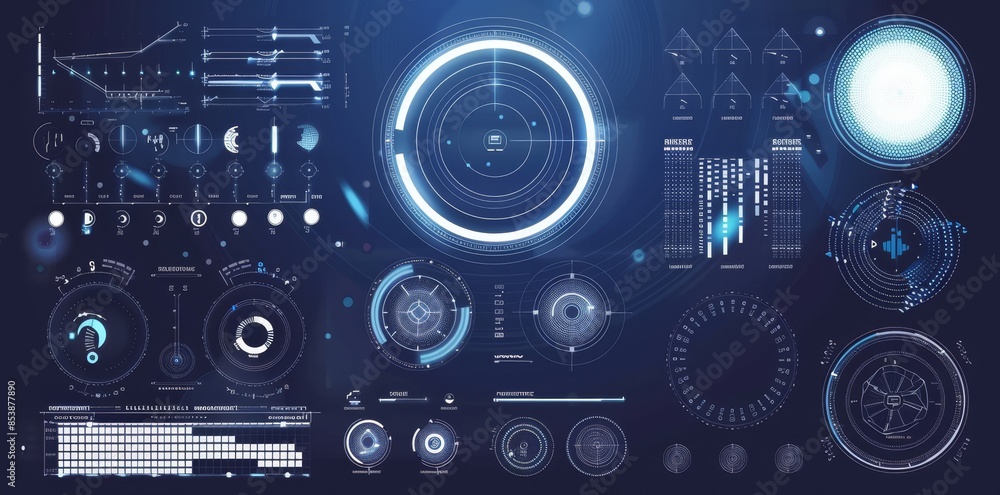 Poster hud futuristic communication panel and circles equalizer line hi tech user interface modern backgrou