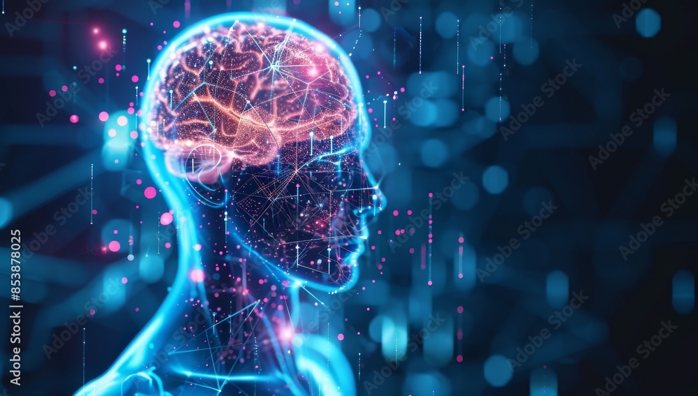 Poster digital screen showing a hologram of a human body with different parameters.