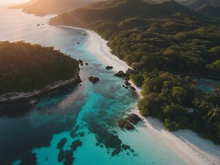 morning sunset view of a beautiful beach seascape island panoramic scenery