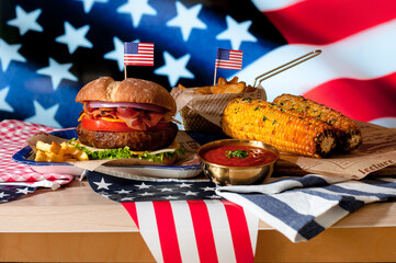 Traditional foods of the 4th of July include, hamburgers, fried potatoes, and corn