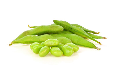 green soybeans , Edamame seeds isolated on white background