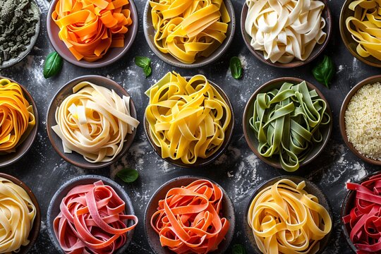 Assorted pasta tray close up