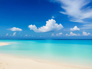 Fototapeta premium Beautiful beach with white sand, turquoise sea water and blue sky with clouds on a sunny day. Surgery. Natural background for summer vacation