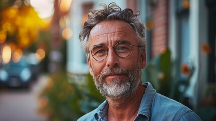  positive, middle aged man from the Netherlands, standing outside in the summer 