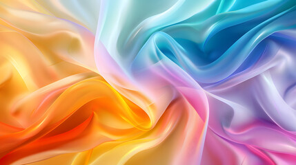 Obraz premium A mesmerizing dance of iridescent silk fabric, flowing in a vibrant spectrum of colors. The ethereal folds and luminous textures create a captivating abstract composition, perfect for backgrounds