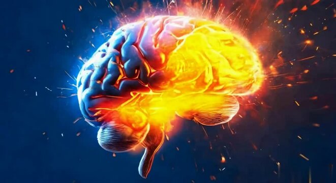 Concept art of a human brain exploding creativity
